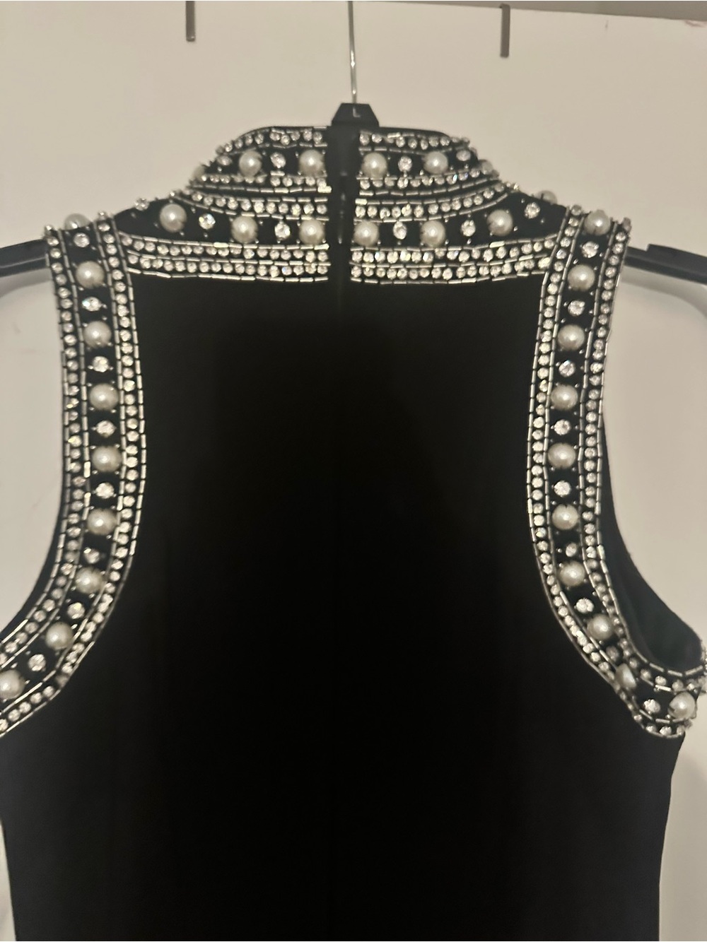 Sleeveless Black Midi Dress with Jewel-Embellished Mock Neck - Picture 3 of 8